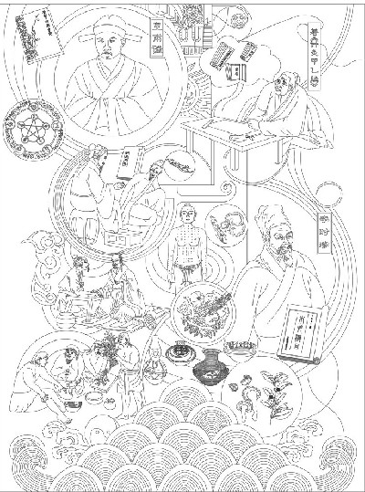 中醫(yī)文化浮雕雕塑原創(chuàng)手繪設計稿