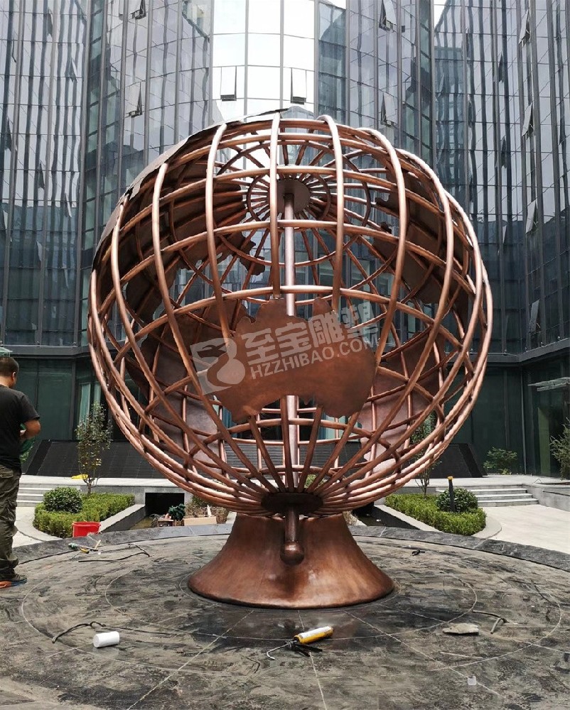 寫(xiě)字樓戶外鏤空地球儀鍛銅浮雕定制