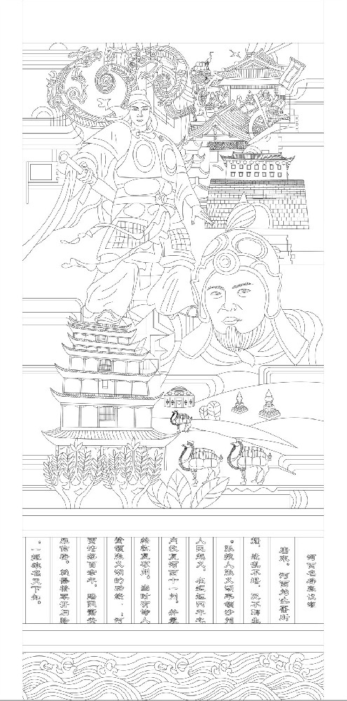 河西名將張議潮浮雕雕塑原創(chuàng)手繪設(shè)計稿