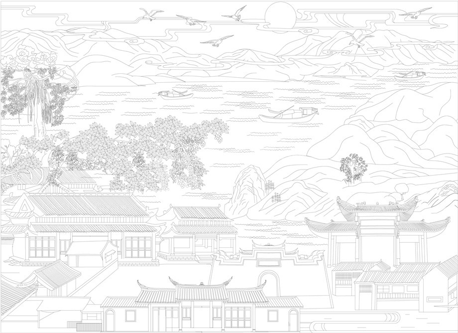 山水風(fēng)景浮雕雕塑原創(chuàng)手繪設(shè)計(jì)稿