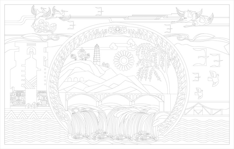 山水風景浮雕雕塑原創(chuàng)手繪設計稿