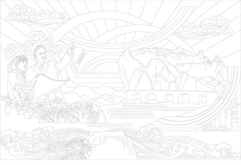 鄉(xiāng)村振興浮雕雕塑原創(chuàng)手繪設計稿