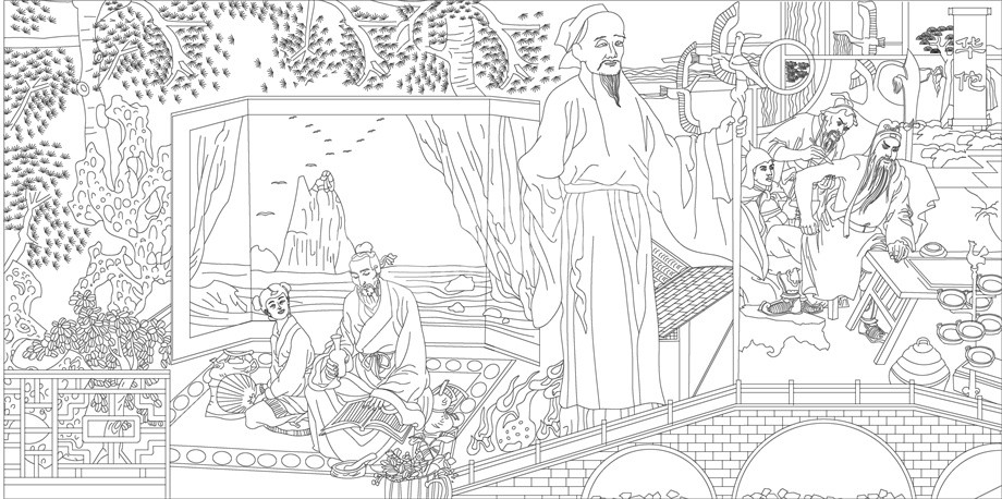 中醫(yī)文化浮雕雕塑原創(chuàng)手繪設計稿