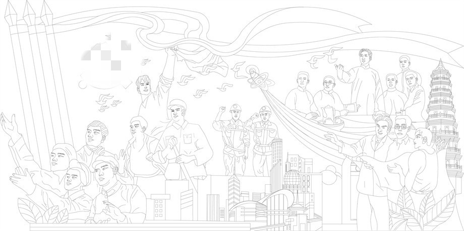 紅色黨建浮雕雕塑原創(chuàng)手繪設計稿