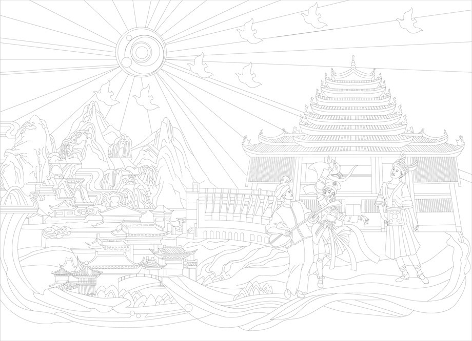 民族團(tuán)結(jié)浮雕雕塑原創(chuàng)手繪設(shè)計(jì)稿